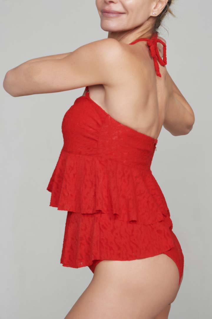 traje de baño enteriza con volados