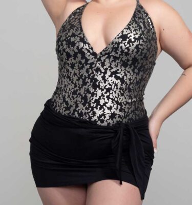 malla enteriza Margot plata y negro